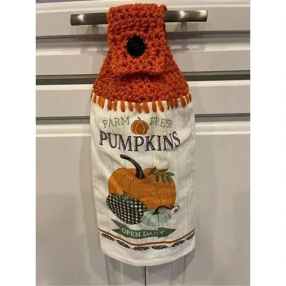 Crochet Top Kitchen Towel- Farm Fresh Pumpkins open daily